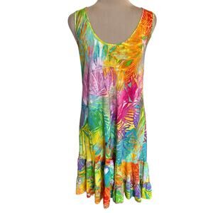 Vintage Y2K Jam's World Summer Splash Watercolor Floral Print Ruffled Dress